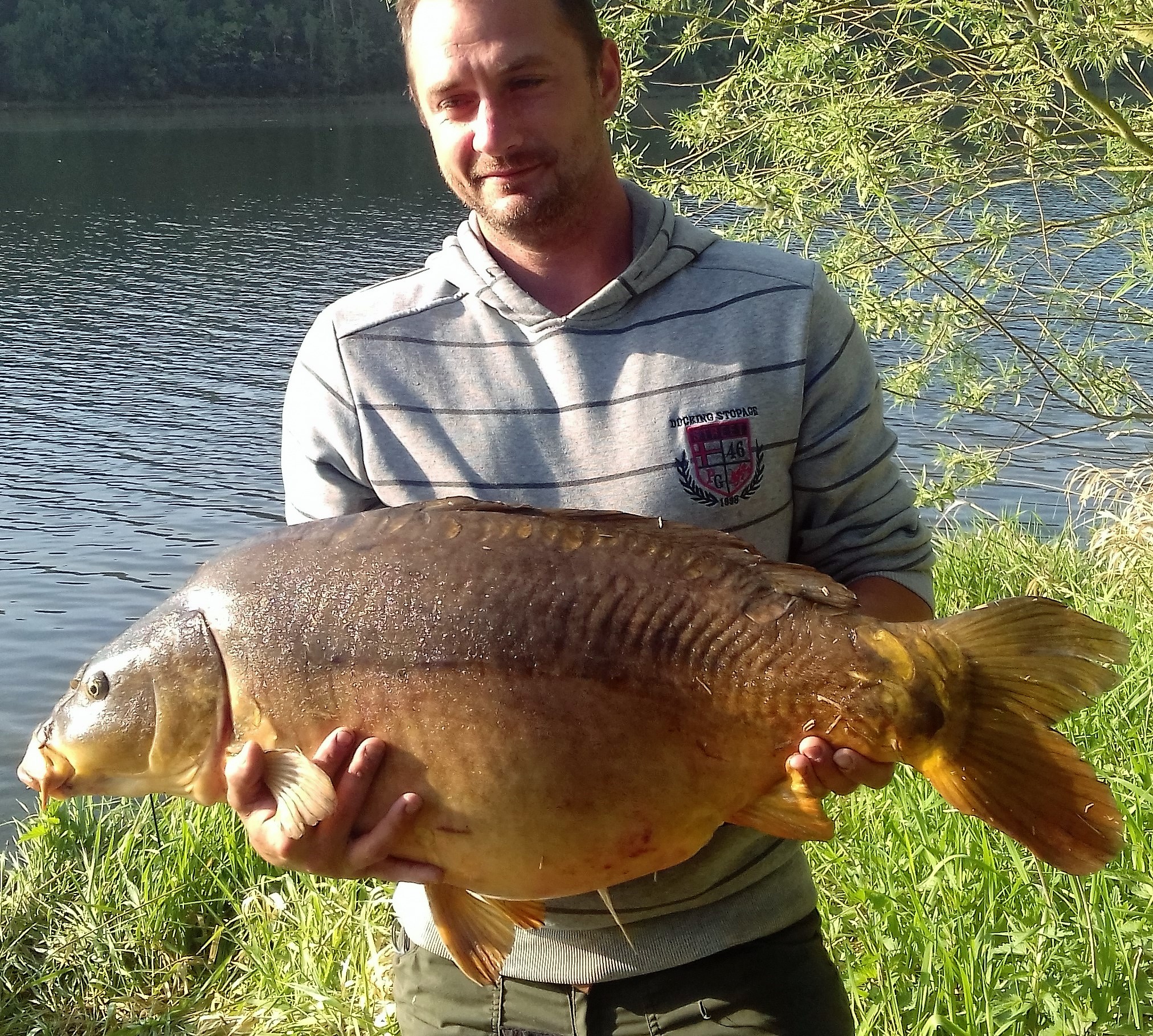 Schöner 34 Pfund Spiegelkarpfen. Petri Heil.